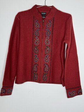 NTCO Nomadic Traders Size Small Red Wool Embroidered Sweater Jacket Vintage